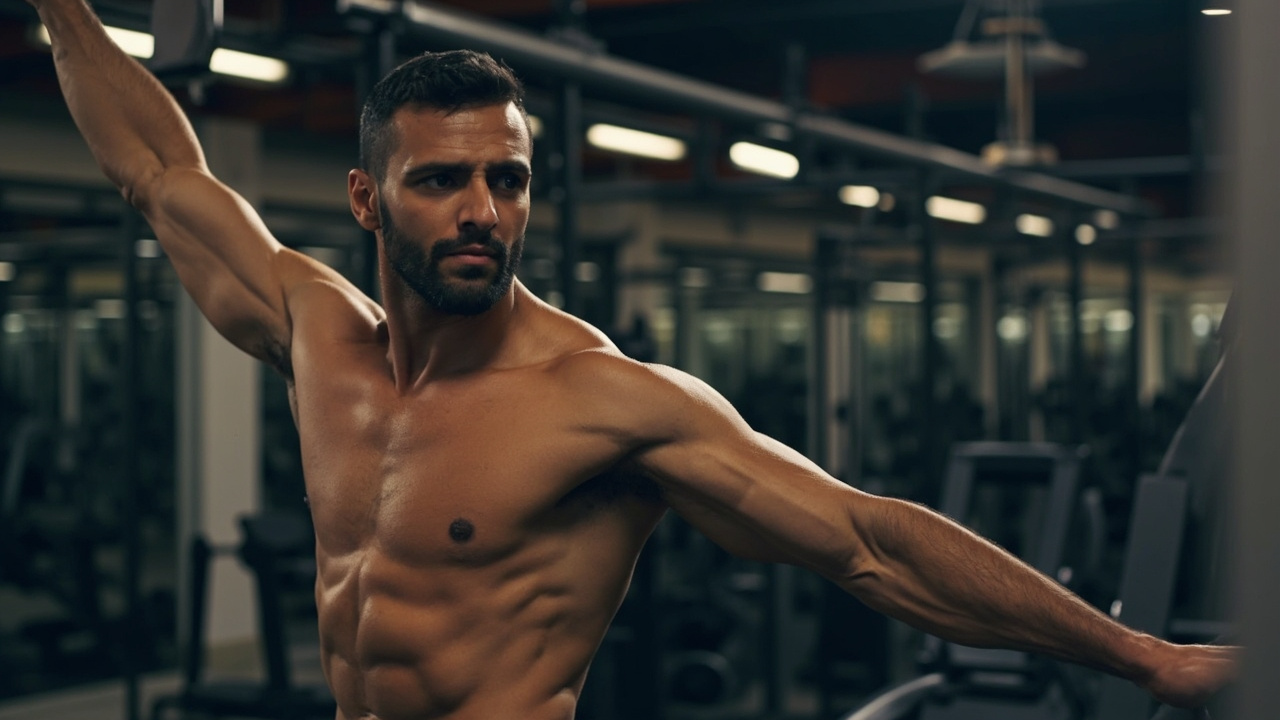Indian man doing arm stretching exercise