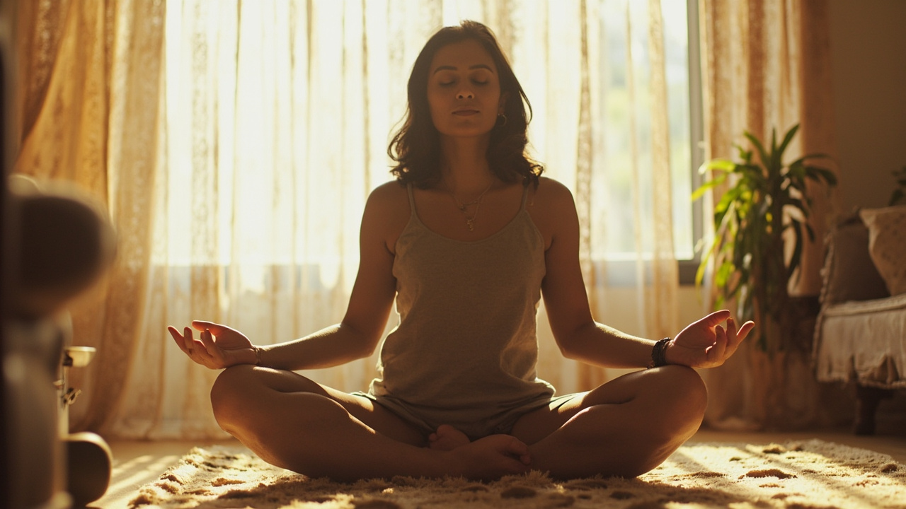 Indian woman doing stress relief exercises